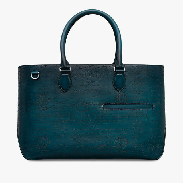 Toujours Scritto Leather Tote Bag, STEEL BLUE, hi-res 1