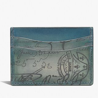 Bambou Scritto Leather Card Holder, STONE DENIM, hi-res