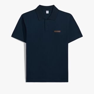 Polo Piqué Avec Détail En Cuir, ATLANTIC BLUE, hi-res