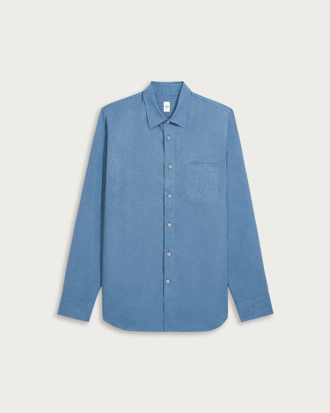 Shirt with Scritto Embroidery, Chambray Blue, hi-res