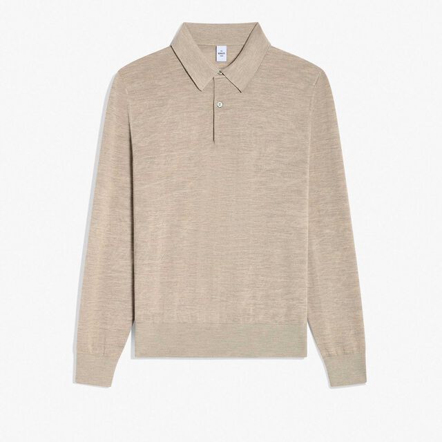 Light Scritto Wool Long Sleeves Polo, PEBBLE BEIGE, hi-res 1