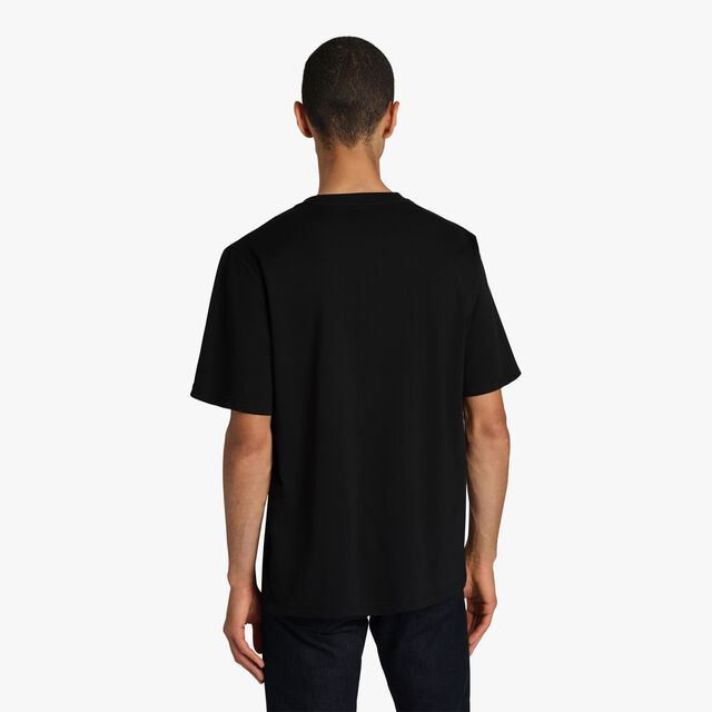 T-Shirt With Leather Detail, NOIR, hi-res 3