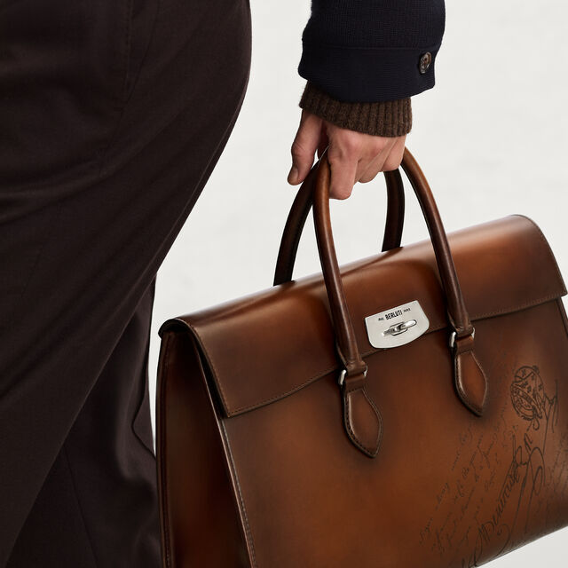 E'Mio Scritto Leather Briefcase, CACAO INTENSO, hi-res 4