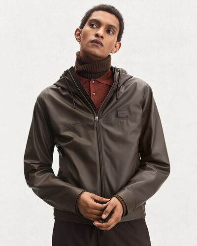 Ultralight Fly Leather Hooded Blouson, Brown Taupe, hi-res