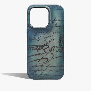 Étui Iphone 15 Pro En Cuir Scritto, STONE DENIM, hi-res