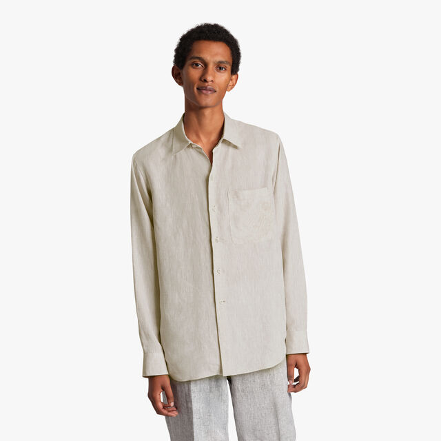 Linen Box Fit Shirt With Scritto Pocket, LINEN, hi-res 2