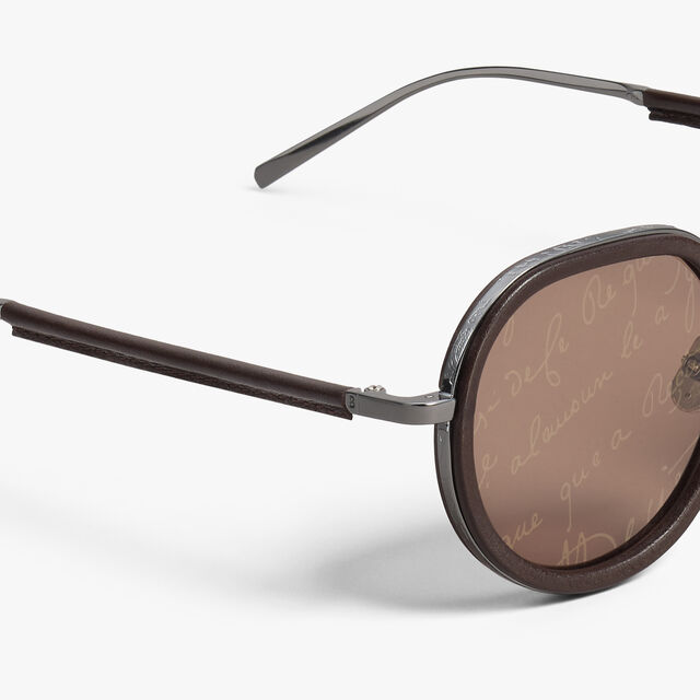 Centaury Metal And Leather Sunglasses, BROWN + BROWN SCRITTO, hi-res 3