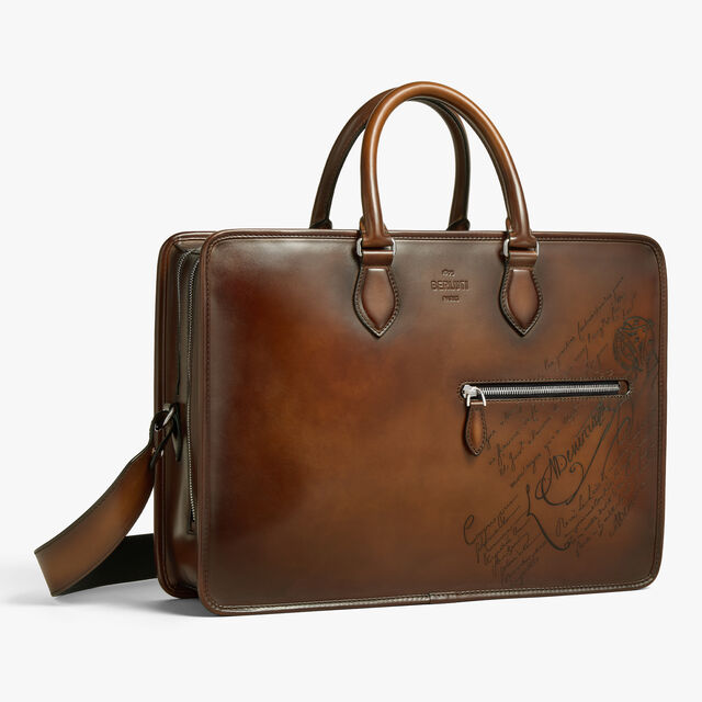 Deux Jours Scritto Leather Briefcase, CACAO INTENSO, hi-res 4