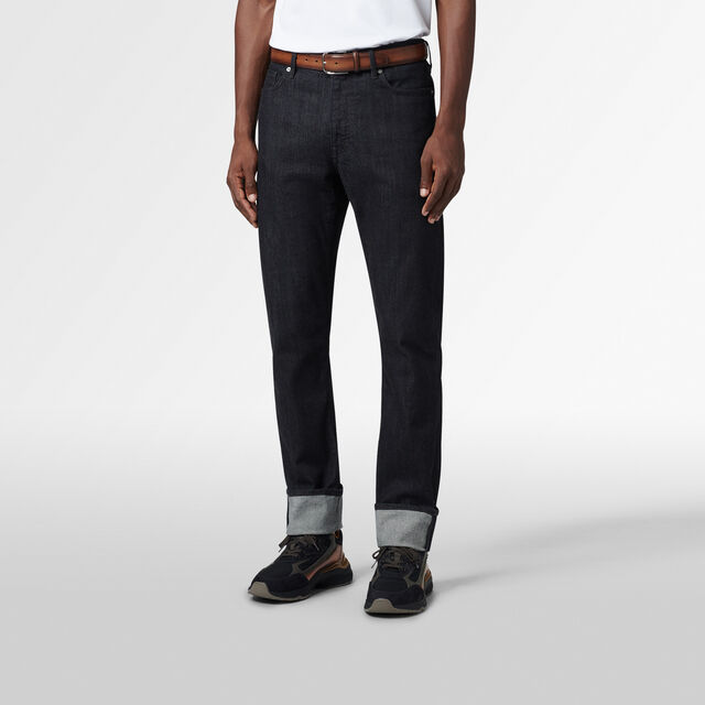 Straight Denim Pants, DARK INDIGO DENIM, hi-res 2