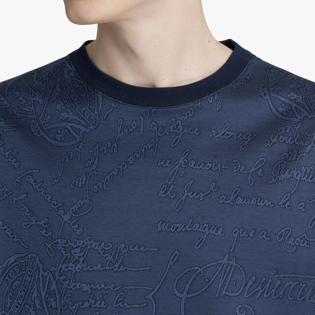 T-Shirt En Jacquard Scritto All-Over, WARM BLUE, hi-res 5