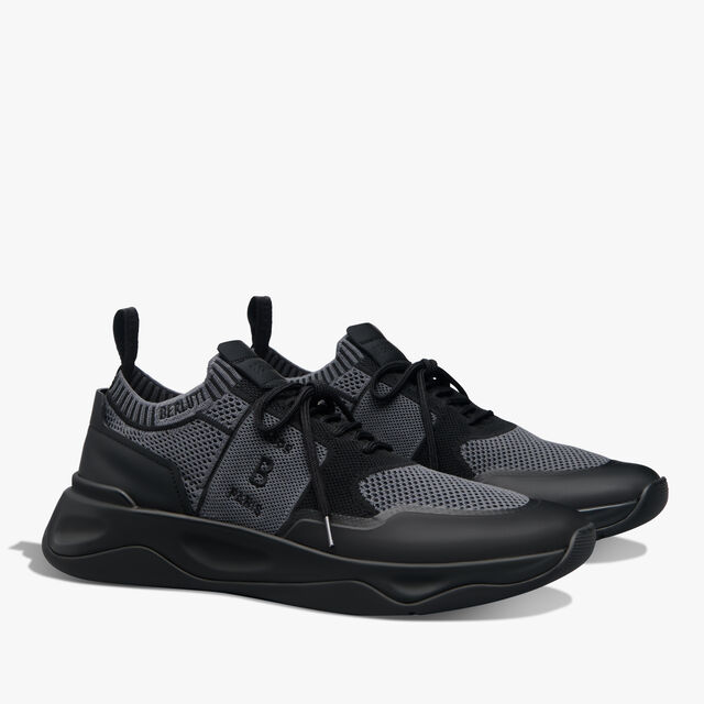 Shadow Rubber Coated Knit And Calf Leather Sneaker, GREY/BLACK, hi-res 2