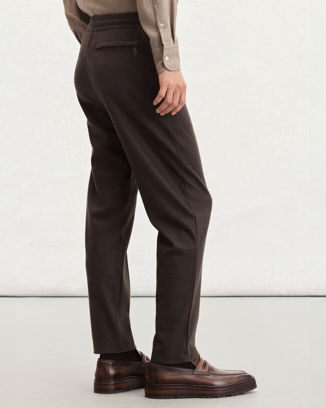 Jersey Pants with Leather Detail, Chocolate Brown, hi-res
