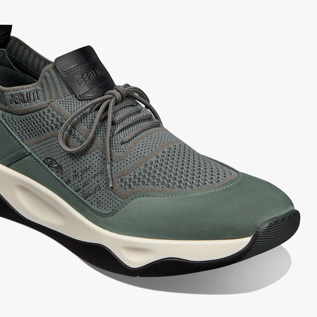 Shadow Scritto Knit And Nubuck Leather Sneaker, STORM GREEN, hi-res 6