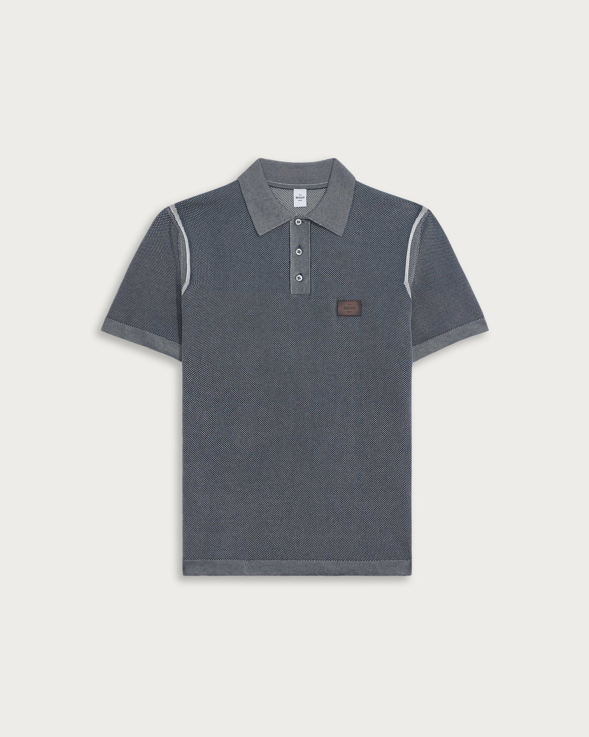 Light Shadow Polo with Leather Detail, Light Dusty Blue, hi-res