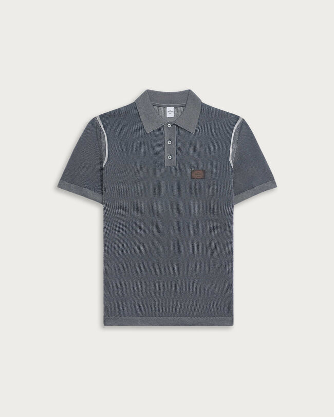 Light Shadow Polo with Leather Detail, Light Dusty Blue, hi-res
