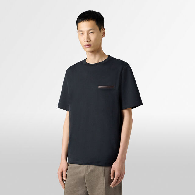 Leather Tab Pocket T-shirt, NOIR, hi-res 3