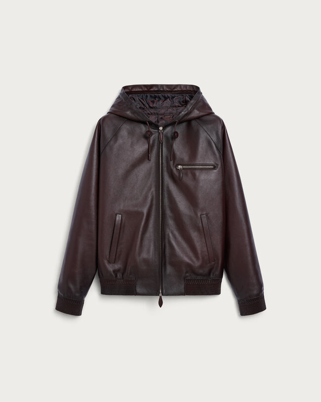 Leather Patina Un Jour Hooded Blouson, Fondant, hi-res