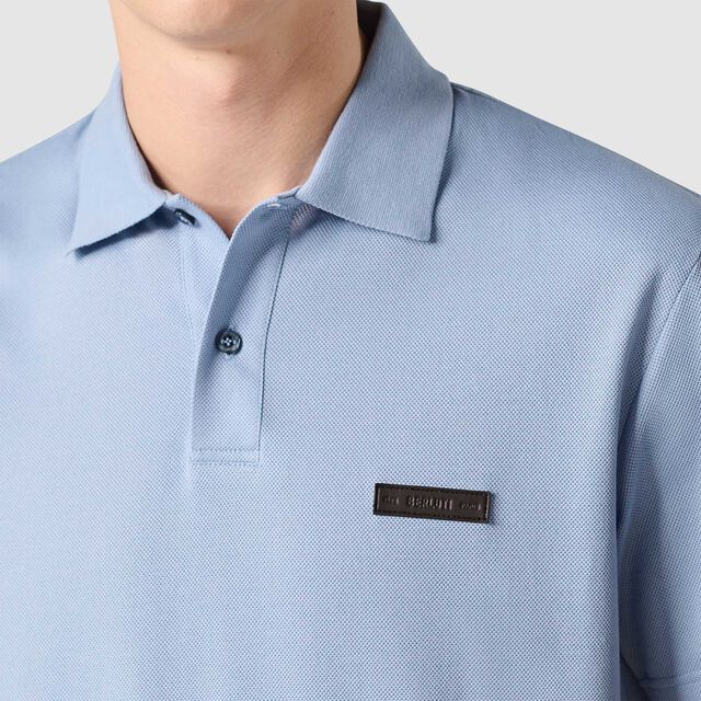 经典珠地布皮革标签Polo衫, PALE BLUE, hi-res 5