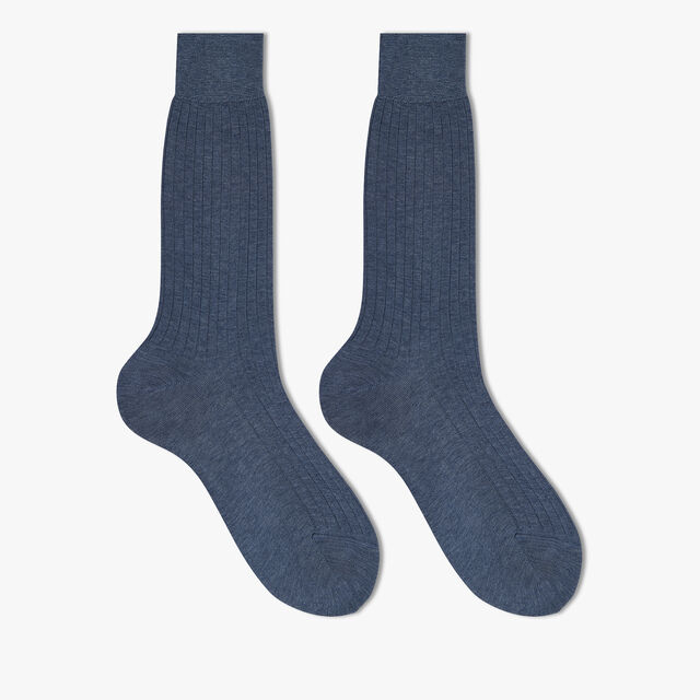 Cotton Ribbed Socks, BLEU GRIS, hi-res 1