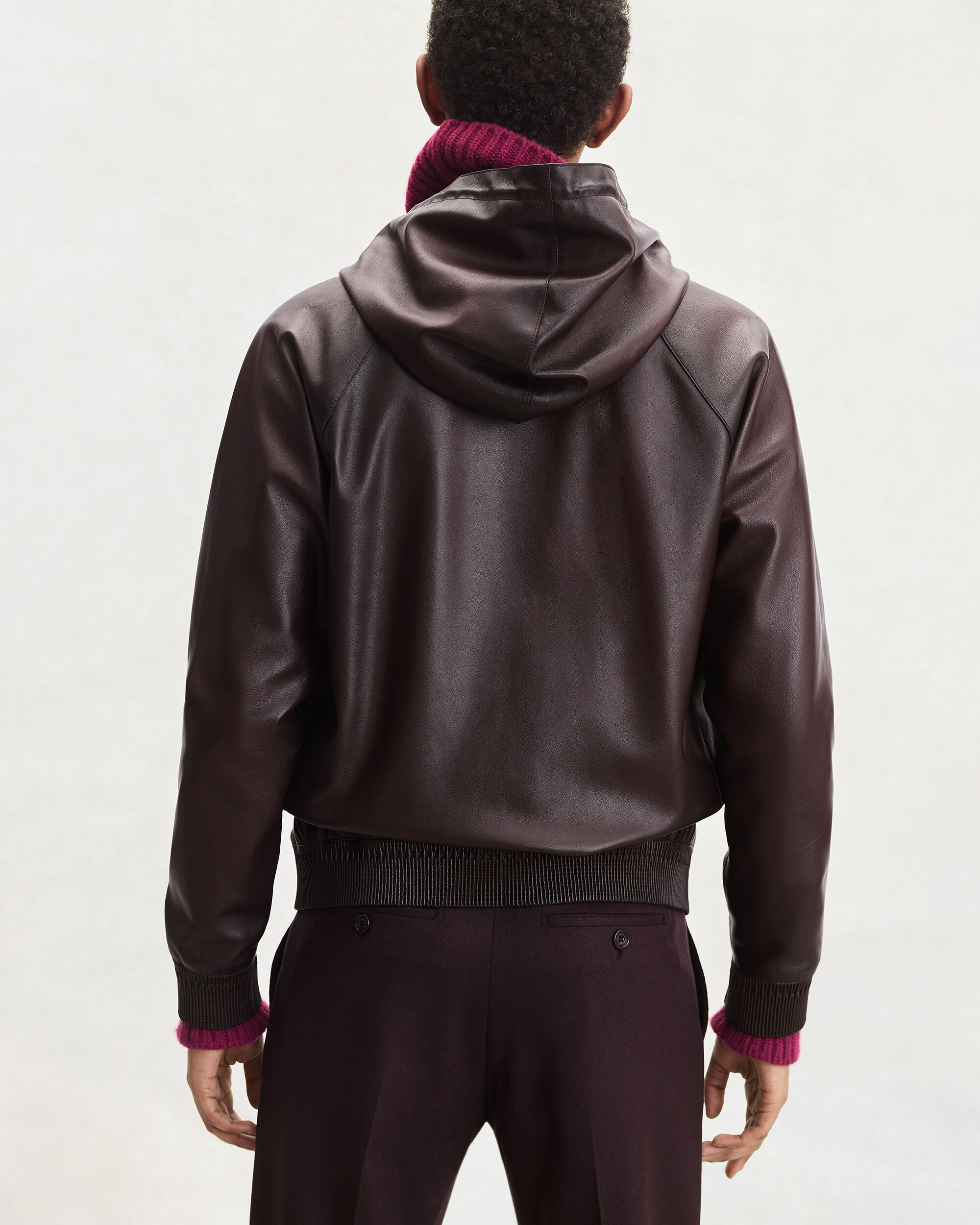 Leather Patina Un Jour Hooded Blouson, Fondant, hi-res