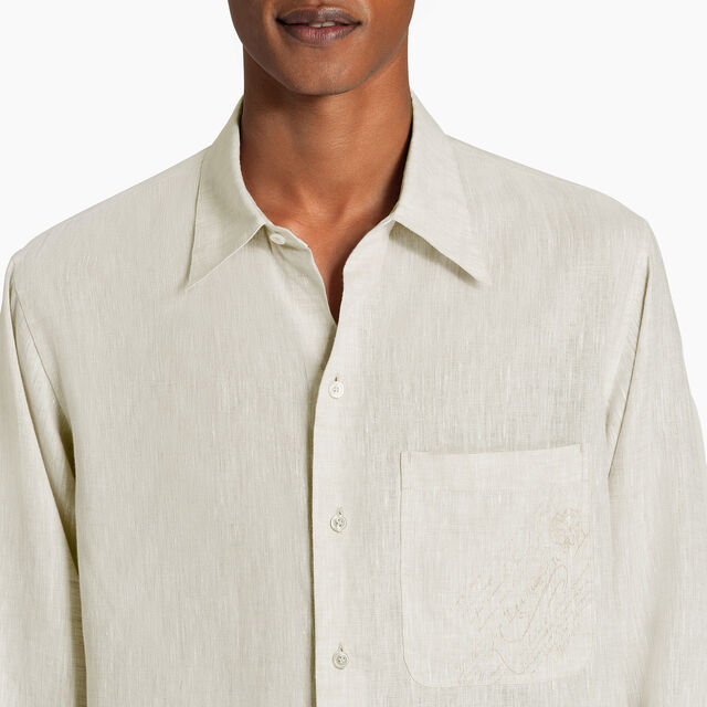 Linen Box Fit Shirt With Scritto Pocket, LINEN, hi-res 5
