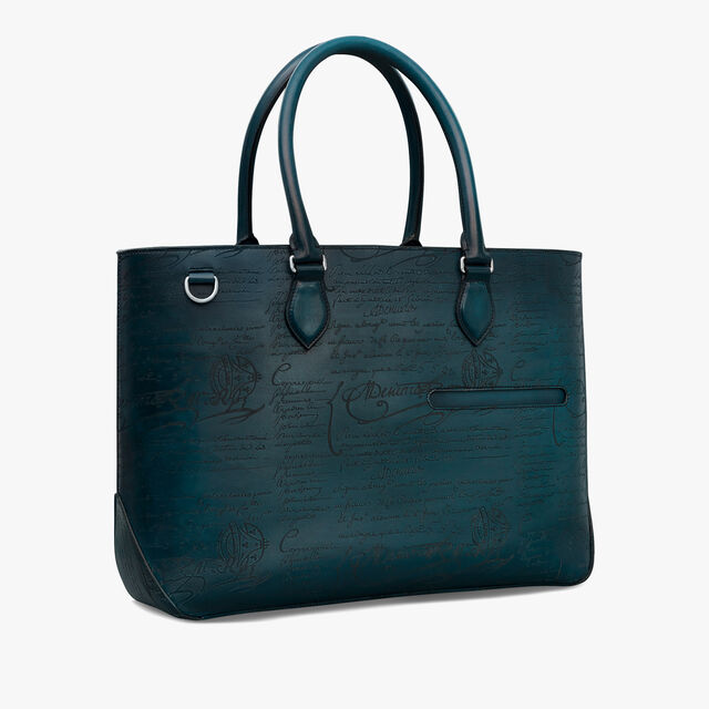 Toujours Scritto Leather Tote Bag, STEEL BLUE, hi-res 2