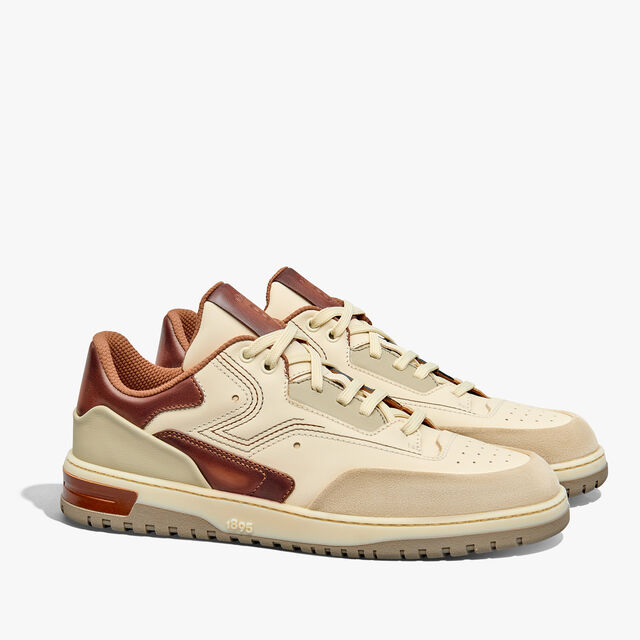 Sneaker Playoff En Cuir Scritto, OFF WHITE & CACAO INTENSO, hi-res 2