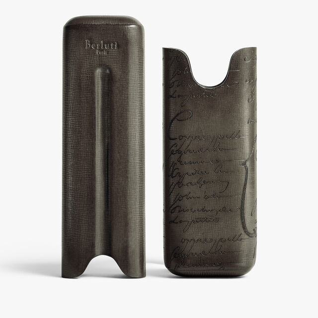 Cigar Case 2 In Venezia Palmellato Scritto Calf Leather, SELVA OSCURA, hi-res 3