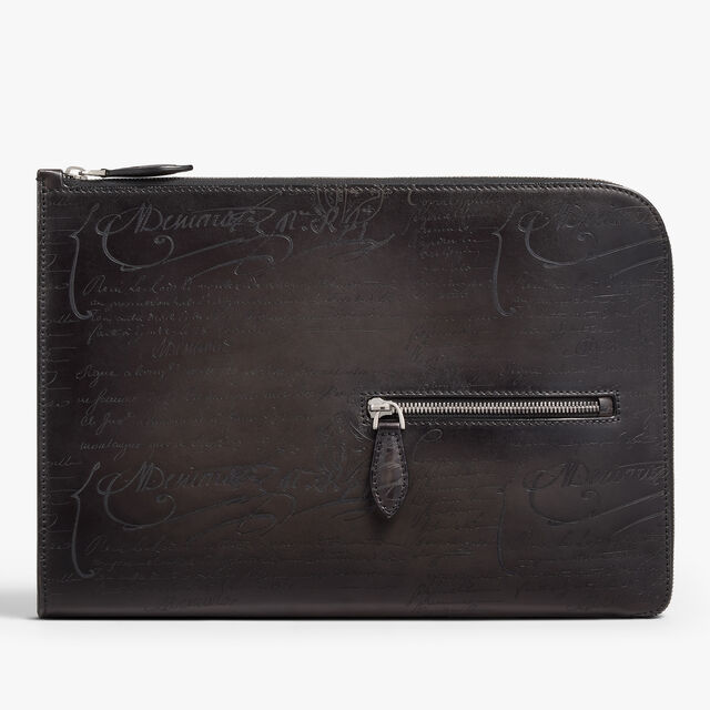 Nino Tgm Scritto Leather Clutch, NERO GRIGIO, hi-res 1