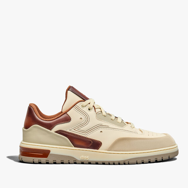 Sneaker Playoff En Cuir Scritto, OFF WHITE & CACAO INTENSO, hi-res 1