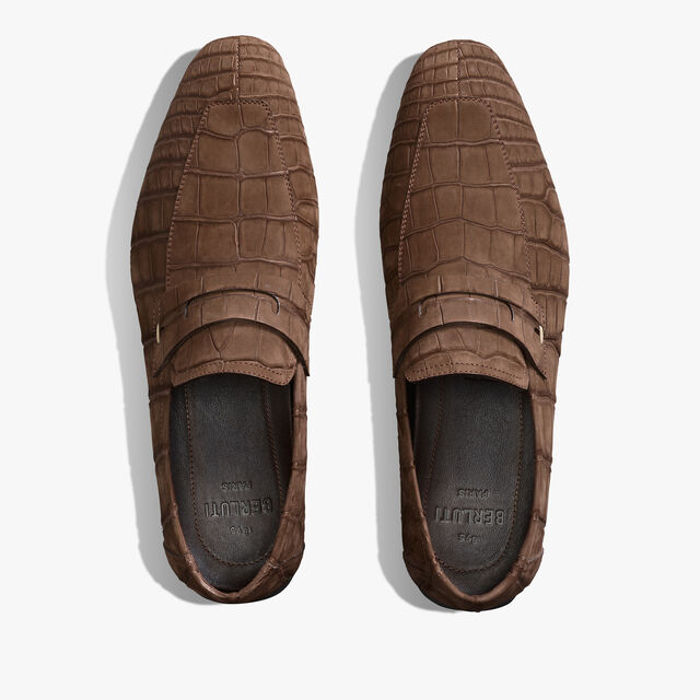 Lorenzo Drive Nubuck Alligator Leather Loafer, CIOCCOLATO, hi-res 3