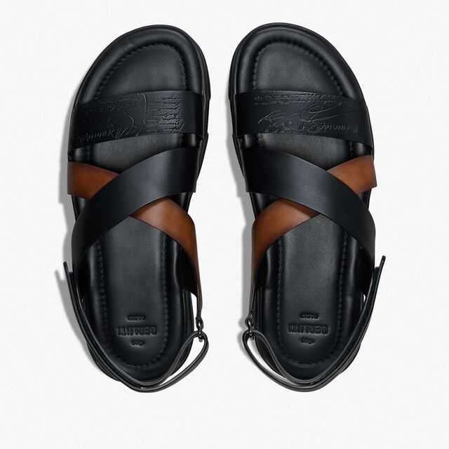 Shadow皮革凉鞋, BLACK + CACAO INTENSO, hi-res 3