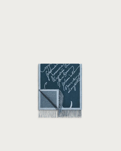 Double Face Herringbone and Scritto Scarf, TItanium Blue , hi-res