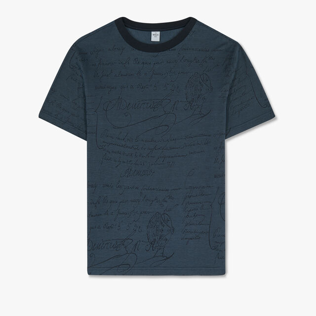 T-Shirt En Jacquard Scritto All-Over, DUSTY BLUE, hi-res 1