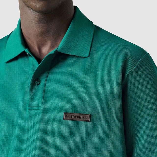 经典珠地布皮革标签Polo衫, LEISURE VALLEY GREEN, hi-res 4