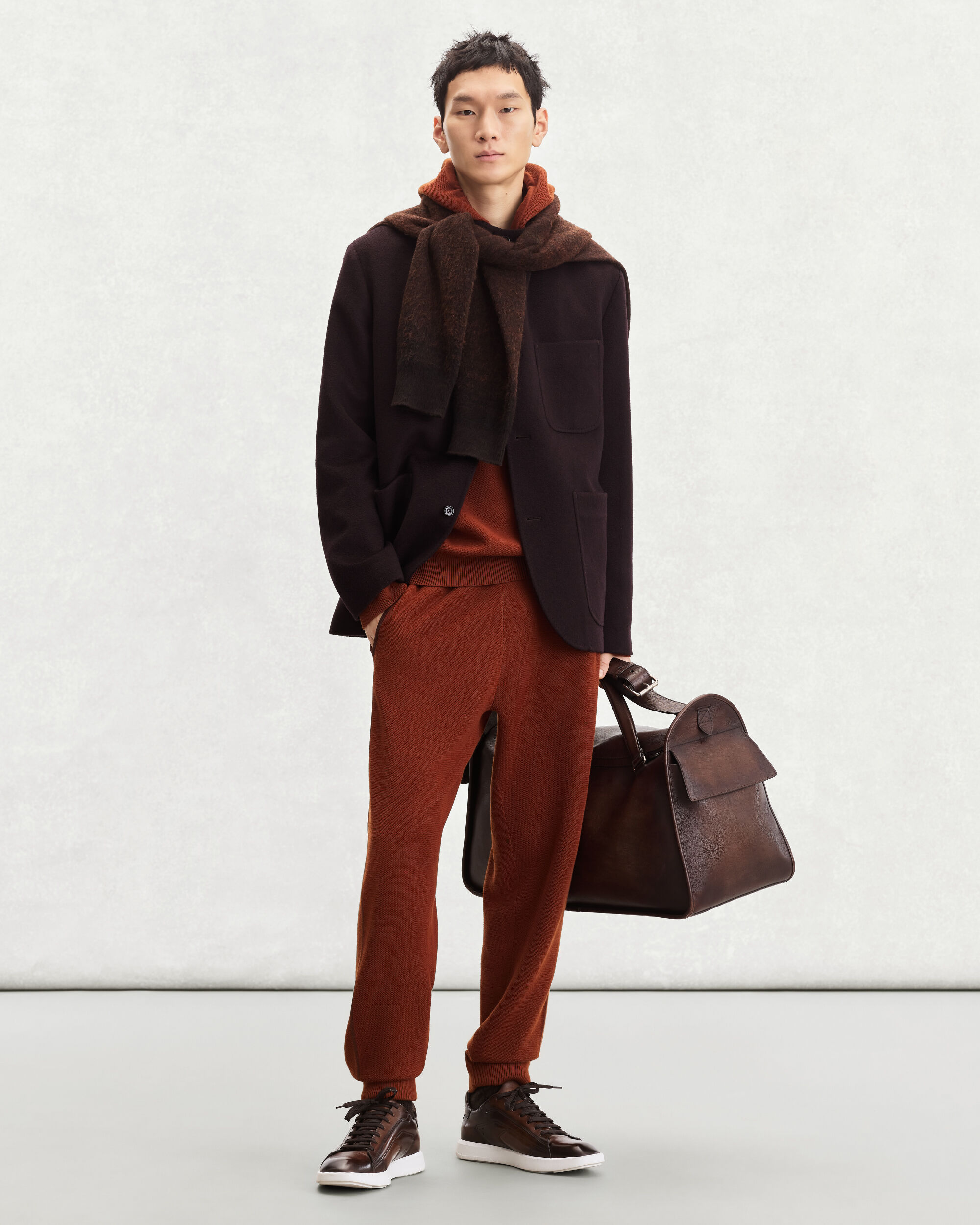 Shadow Jogpants with Leather Detail, Rust, hi-res