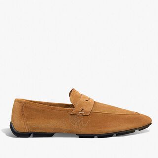 Lorenzo Drive Scritto Camoscio Calf Leather Loafer, CASTAGNO, hi-res