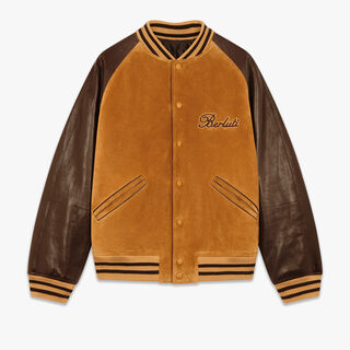 Suede Leather Varsity Jacket, CARAMEL, hi-res