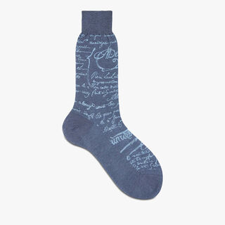 Cotton Scritto Socks, BLEU CIEL, hi-res