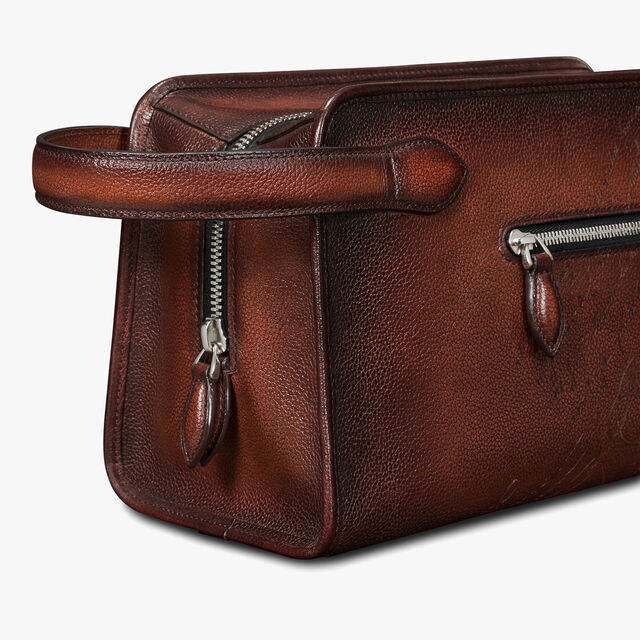 Morning Scritto Leather Toiletry Pouch, SOFT BROWN, hi-res 6