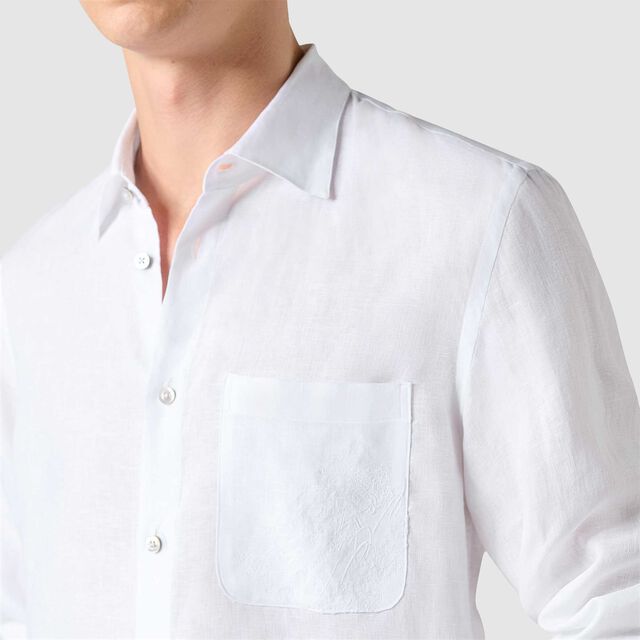 Linen Shirt With Scritto Pocket, PAPER WHITE, hi-res 5