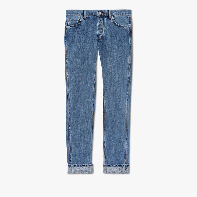 Denim Trousers With Scritto, SNOW BLUE, hi-res 1