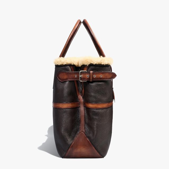Toujours XL Deer Skin And Shearling Tote Bag, CACAO INTENSO + DARK BROWN, hi-res 4