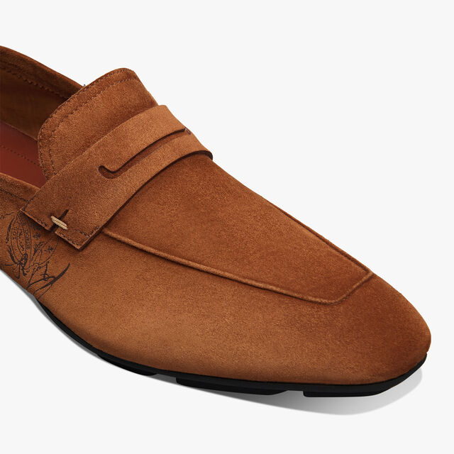 Lorenzo Drive Scritto Camoscio Calf Leather Loafer, OCHER, hi-res 6