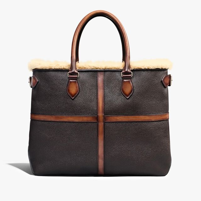 Toujours XL Deer Skin And Shearling Tote Bag, CACAO INTENSO + DARK BROWN, hi-res 3