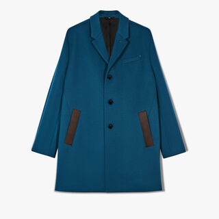 饰有皮革细节的羊毛与羊绒外套, DEEP EMERALD BLUE/GREYISH BLUE, hi-res