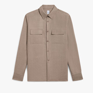 Herringbone Casual Shirt, LIGHT TAUPE, hi-res