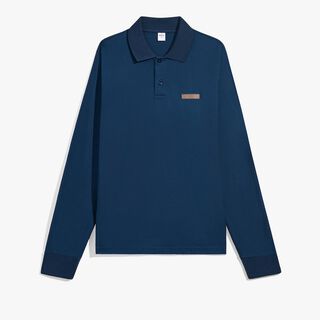 Classic Pique Leather Tab Long Sleeves Polo, ATLANTIC BLUE, hi-res