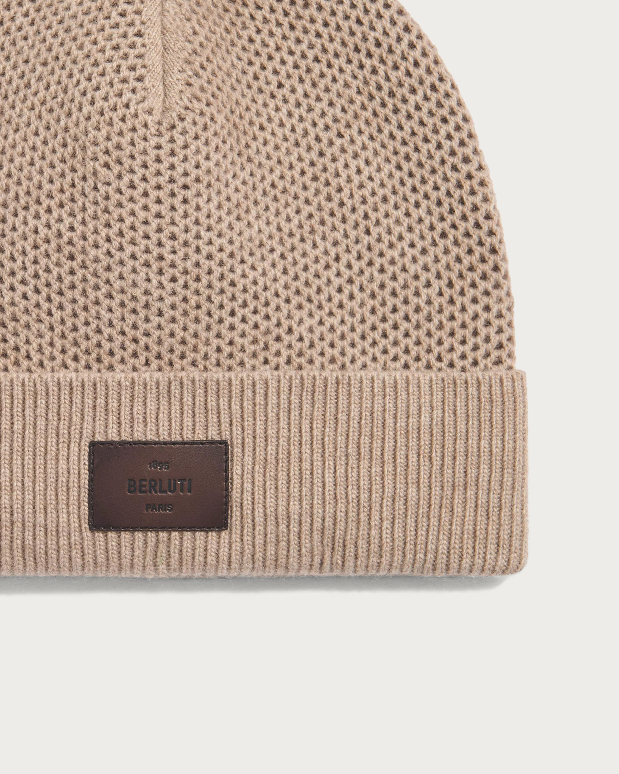 Beanie with Leather Detail, Fluffy Beige, hi-res