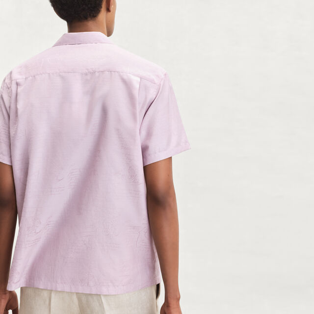 Cotton Silk Scritto Short-Sleeves Shirt, ANTIQUE ROSE, hi-res 2